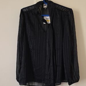 Anne Klein Black Sheer Striped Blouse